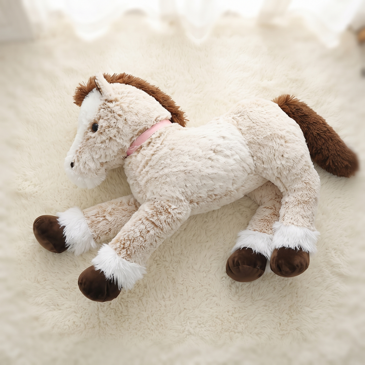 Peluche Cheval Géante Marron Blanc 90-120cm