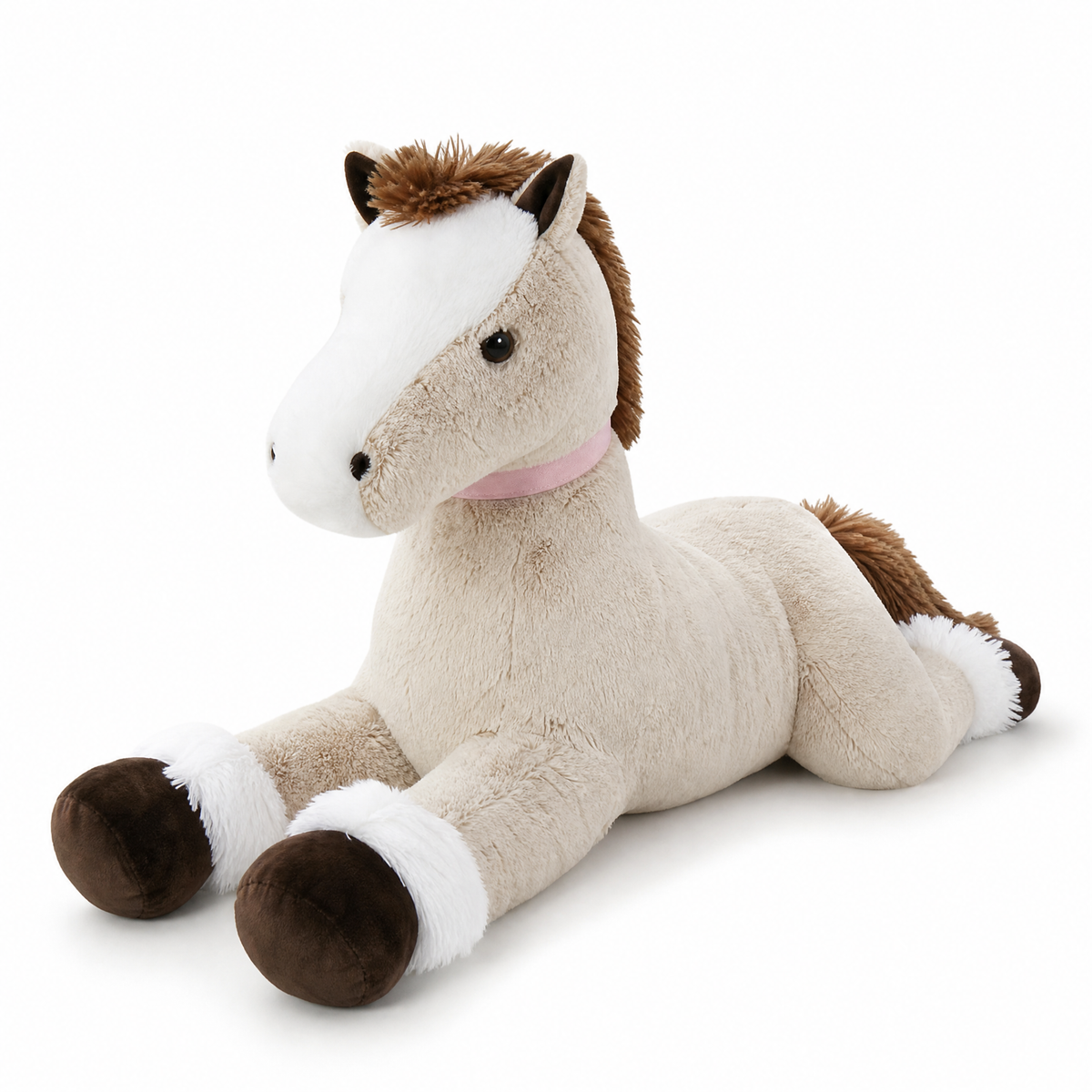 Peluche Cheval Géante Marron Blanc 90-120cm