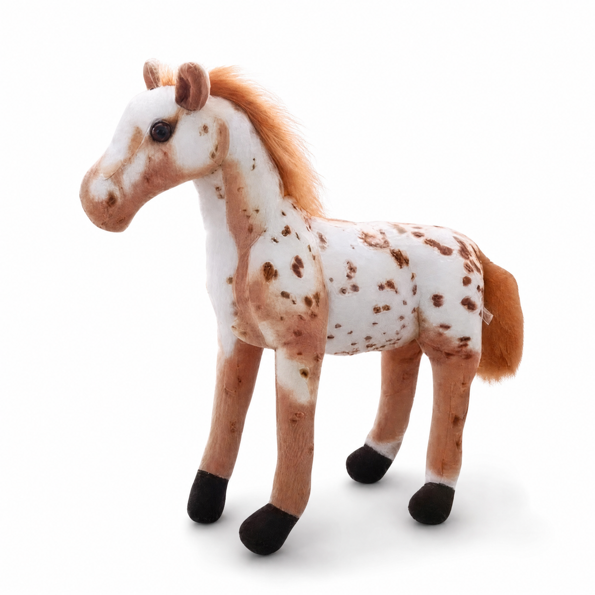 Peluche Cheval Réaliste Blanc et Marron