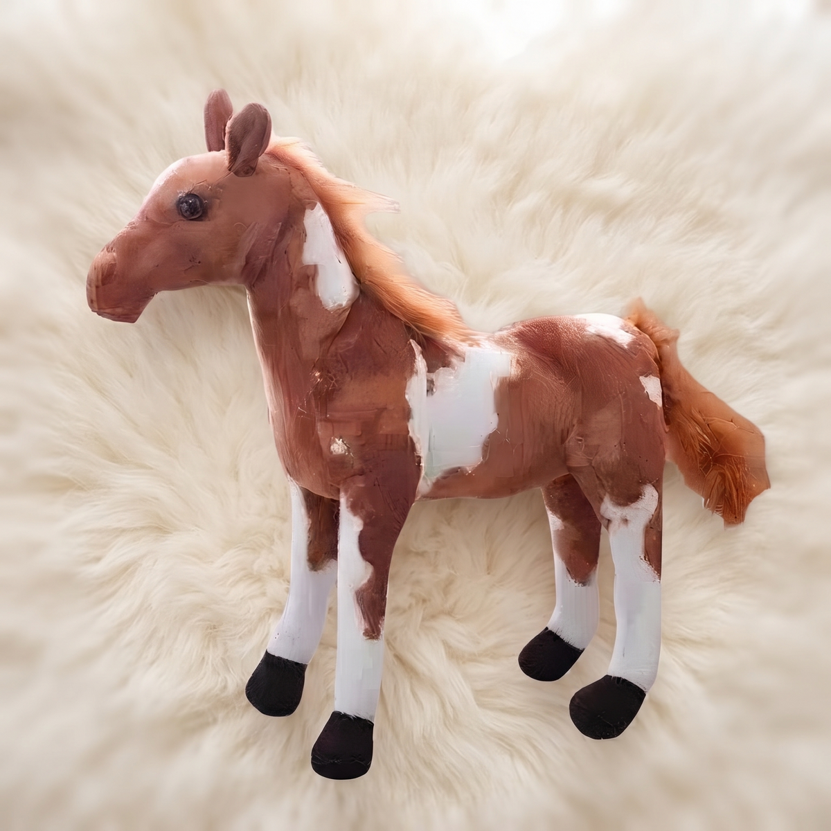 Peluche Cheval Réaliste Marron et Blanc