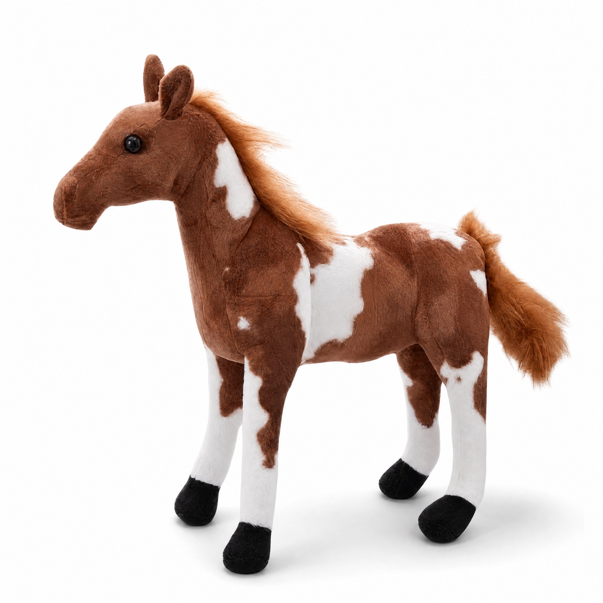 Peluche Cheval Réaliste Marron et Blanc