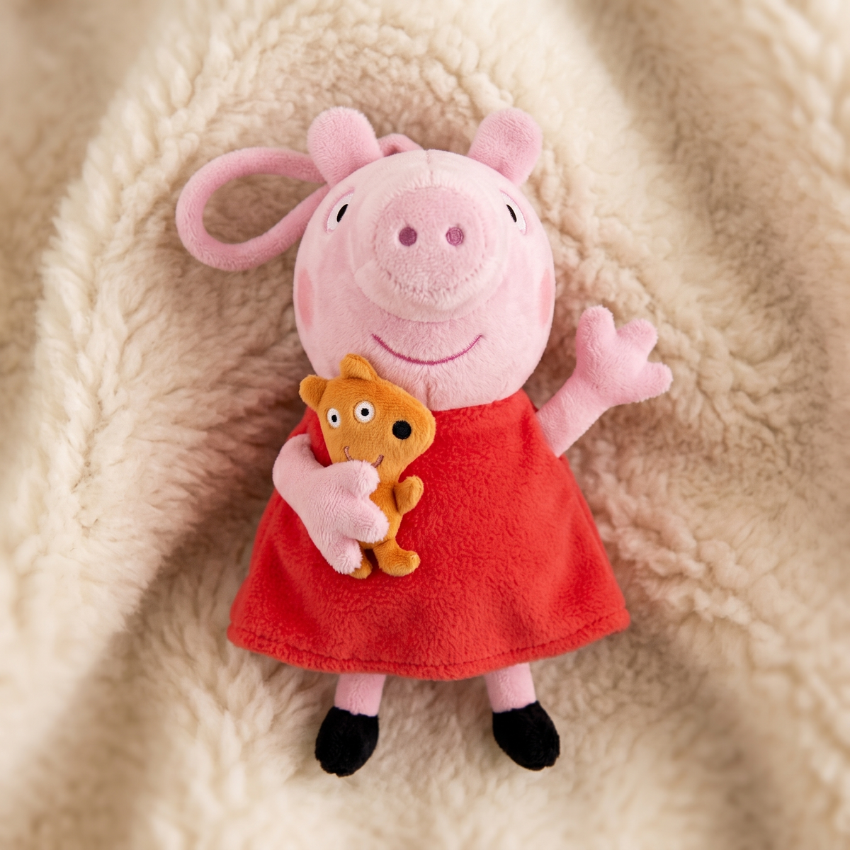 Peluche Cochon Rose Assise avec Ourson