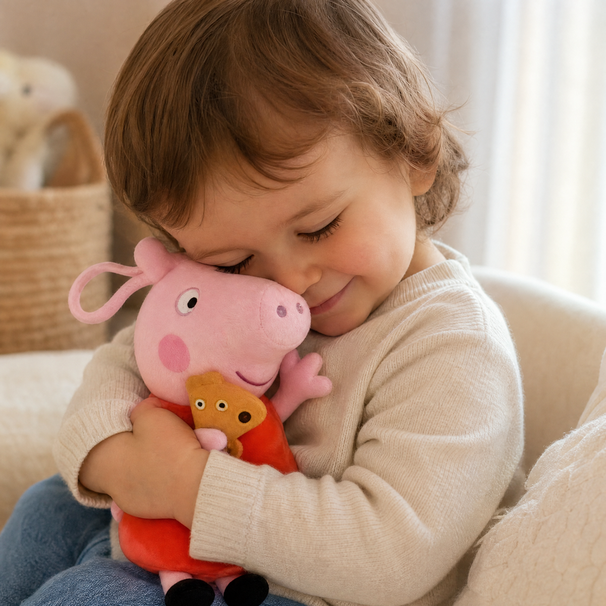 Peluche Cochon Rose Assise avec Ourson