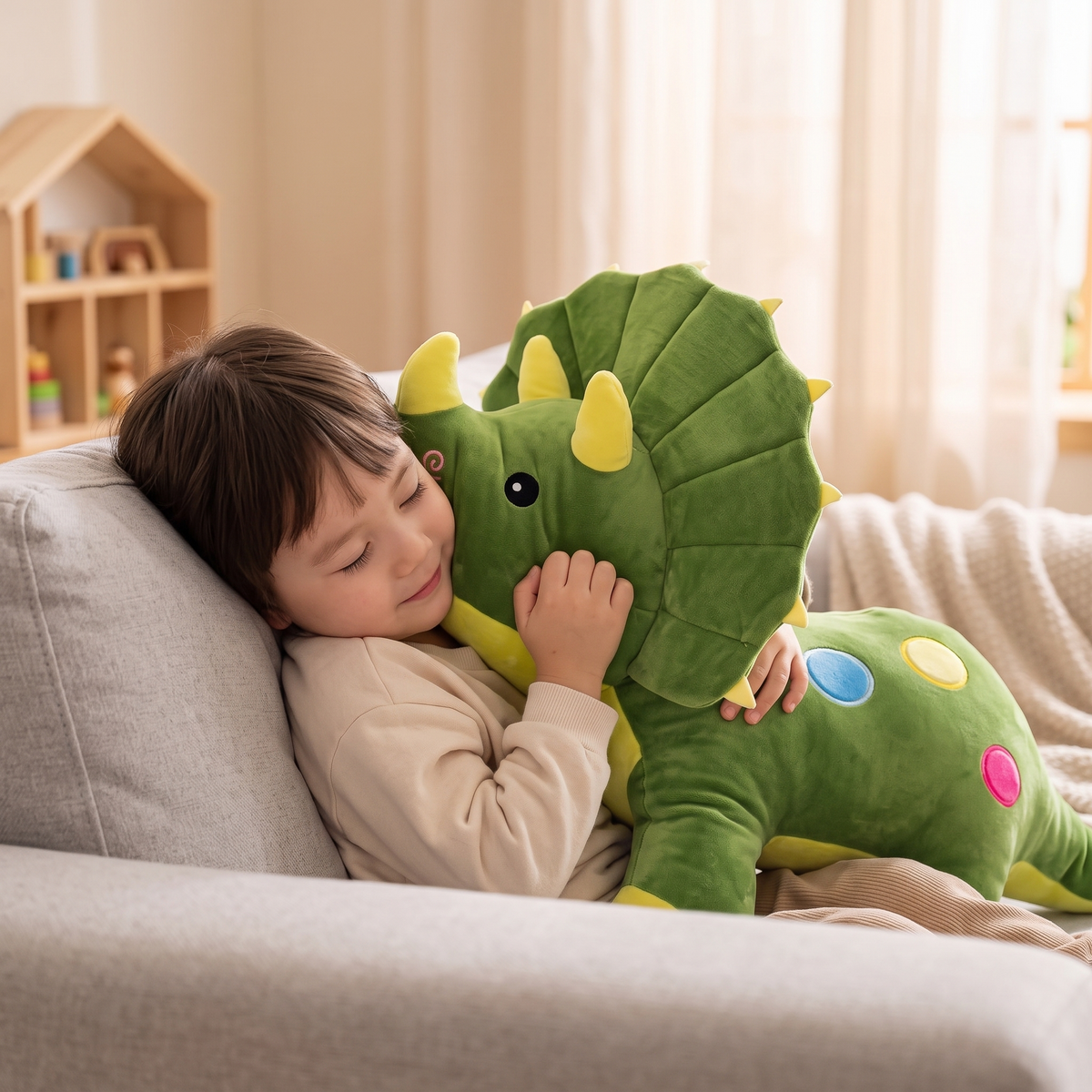 Peluche Dinosaure Verte Tricératops Toute Douce