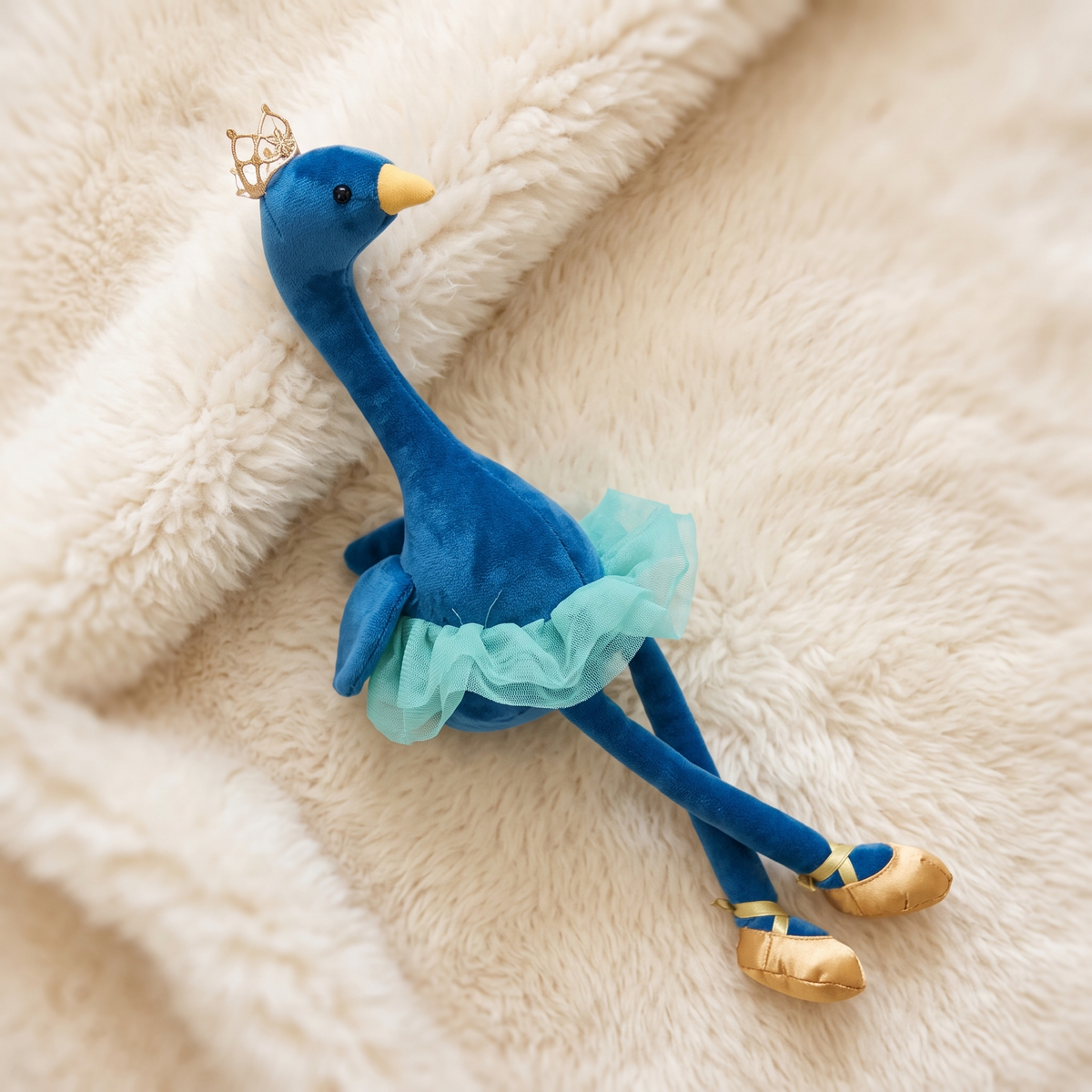 Peluche Flamant Bleu avec Couronne Dorée