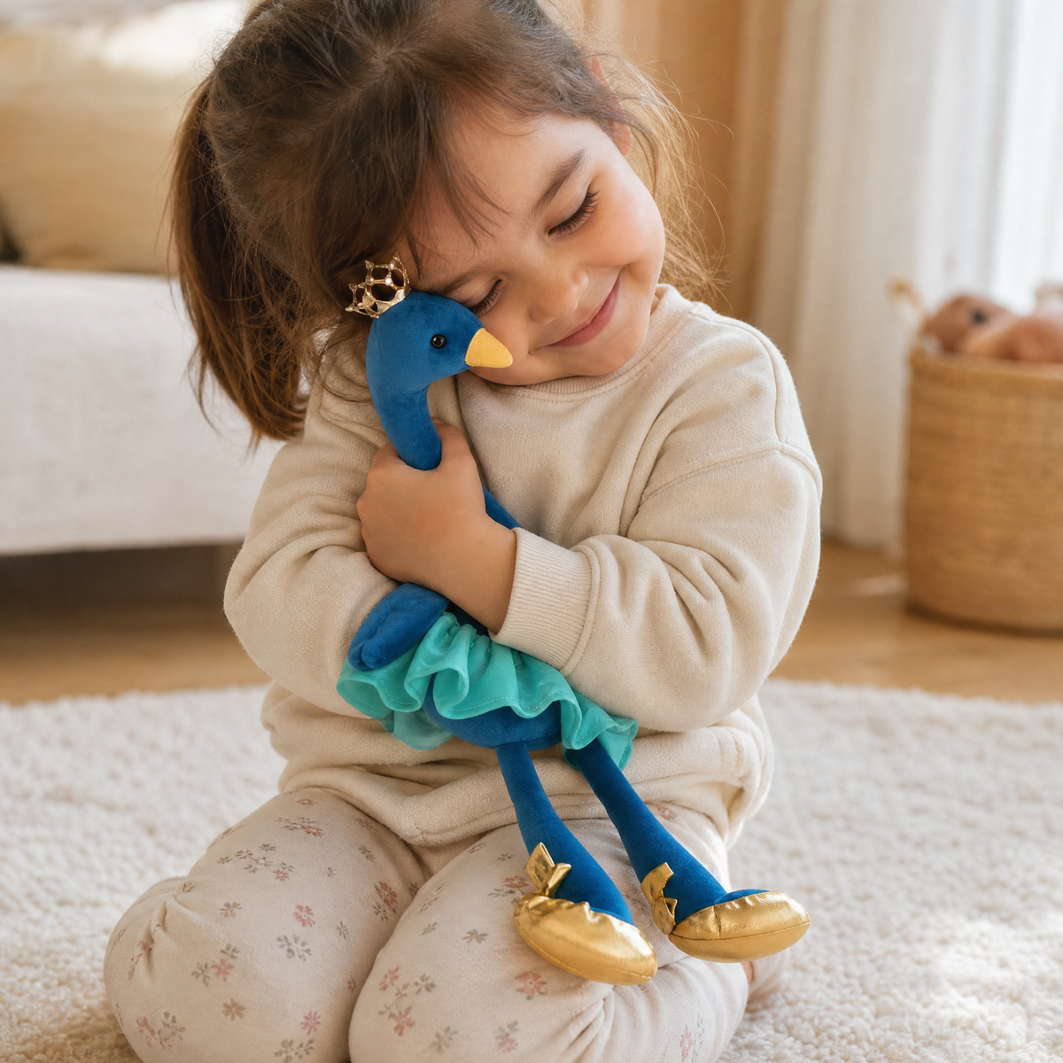 Peluche Flamant Bleu avec Couronne Dorée