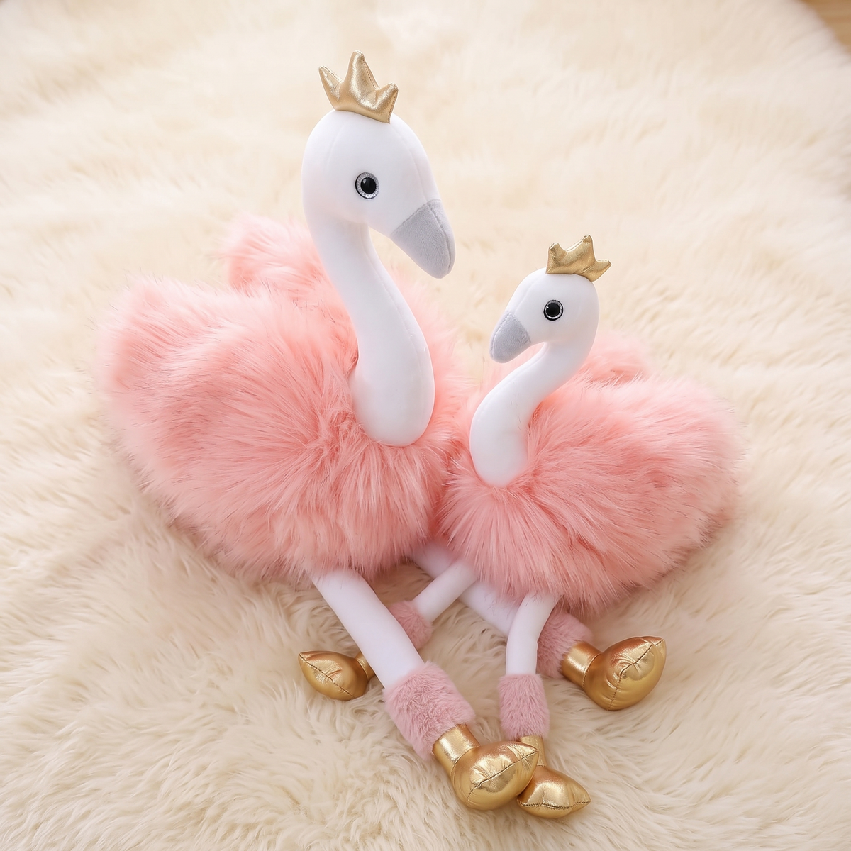 Peluche Flamant Rose Couronne Dorée