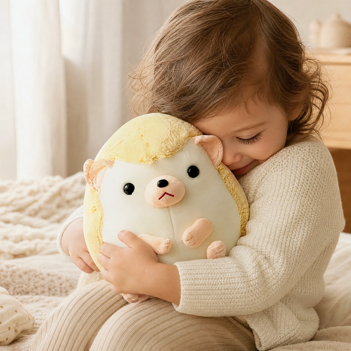 Peluche Hérisson Kawaii Jaune et Beige