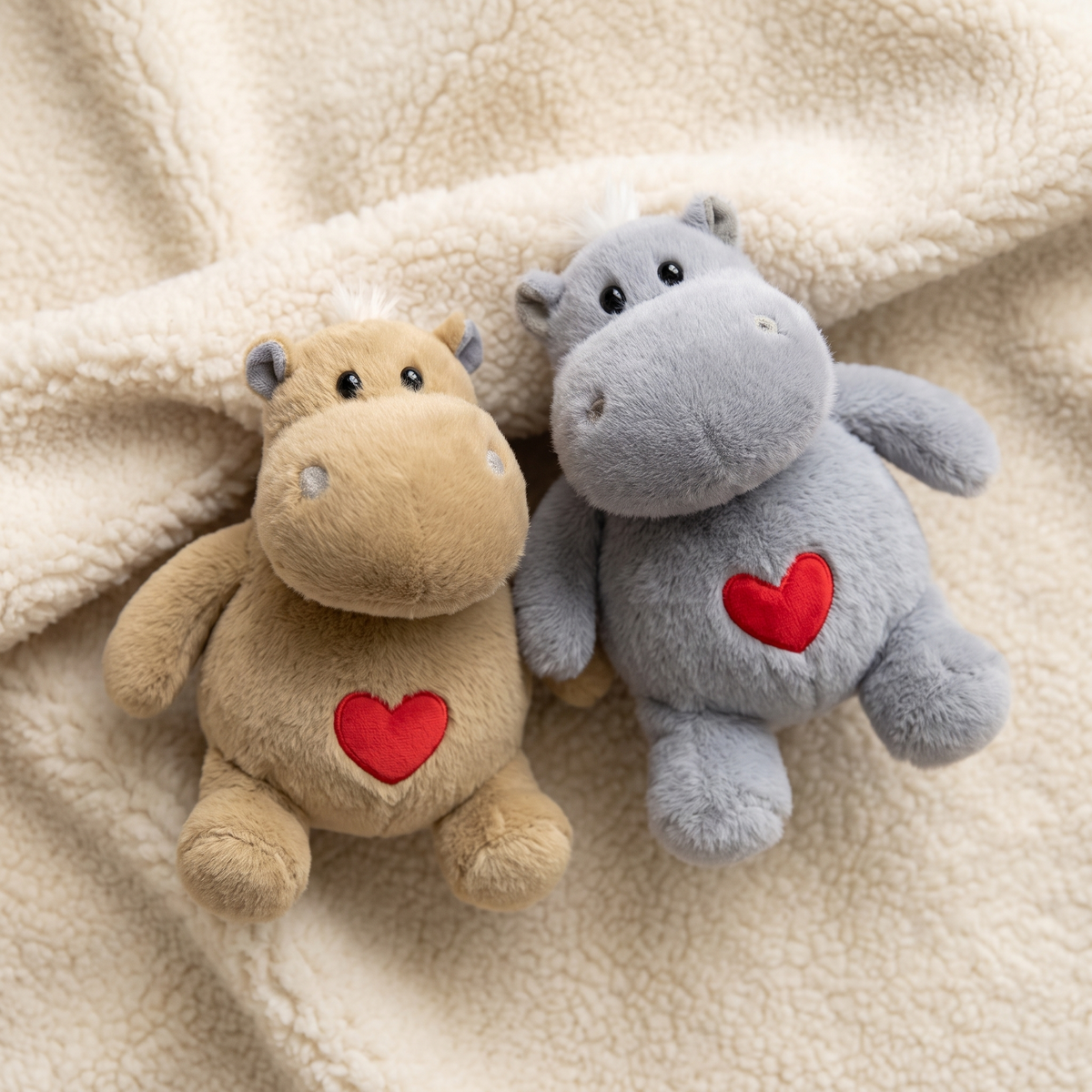 Peluche Hippopotame Cœur Beige ou Gris