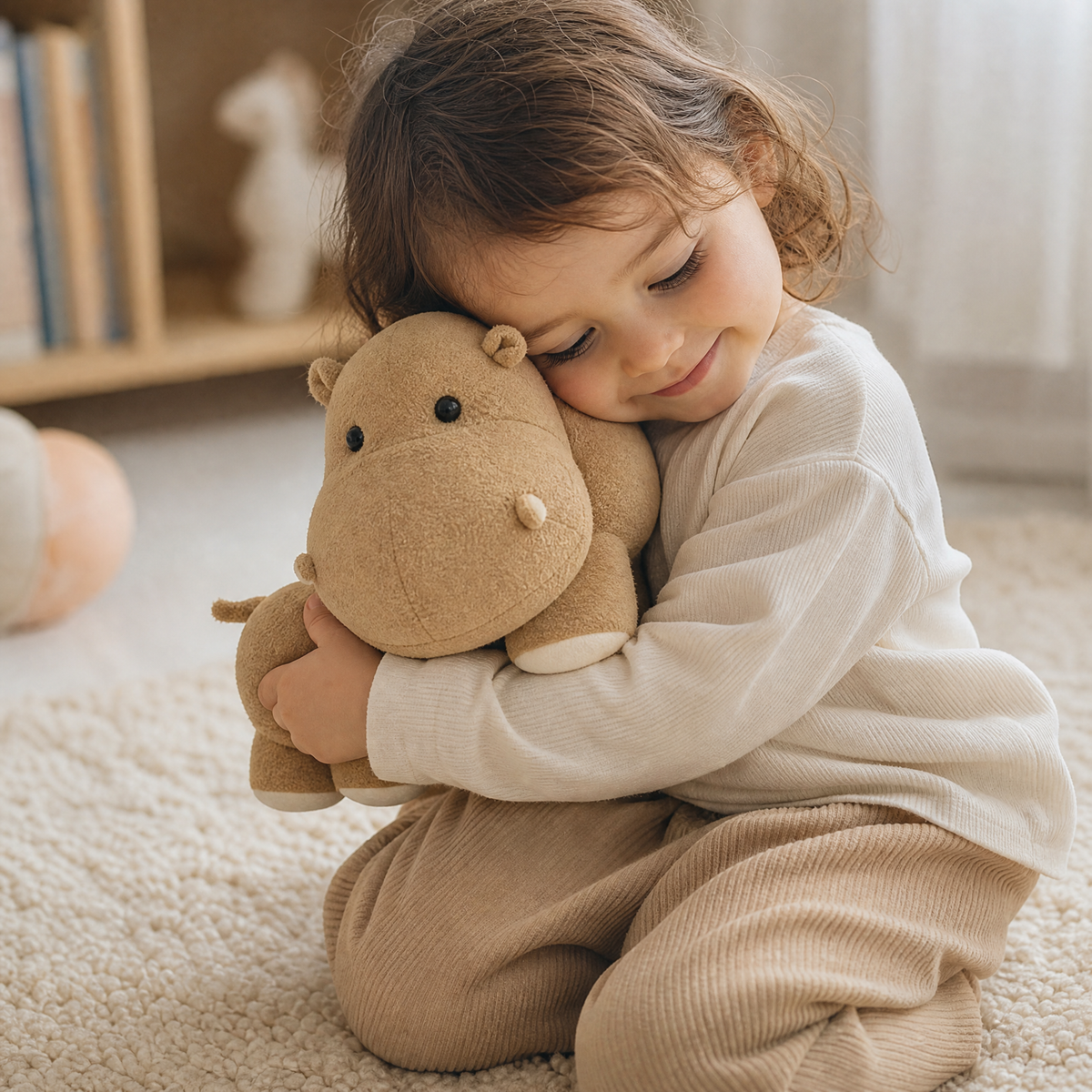 Peluche Hippopotame Debout Beige Quatre Pattes