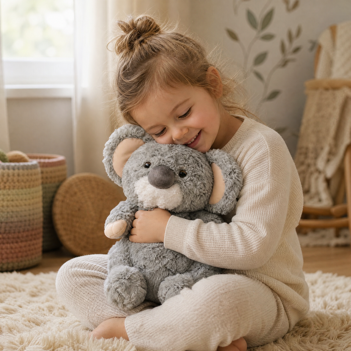 Peluche Koala Grise avec Feuille d'Eucalyptus 35 cm