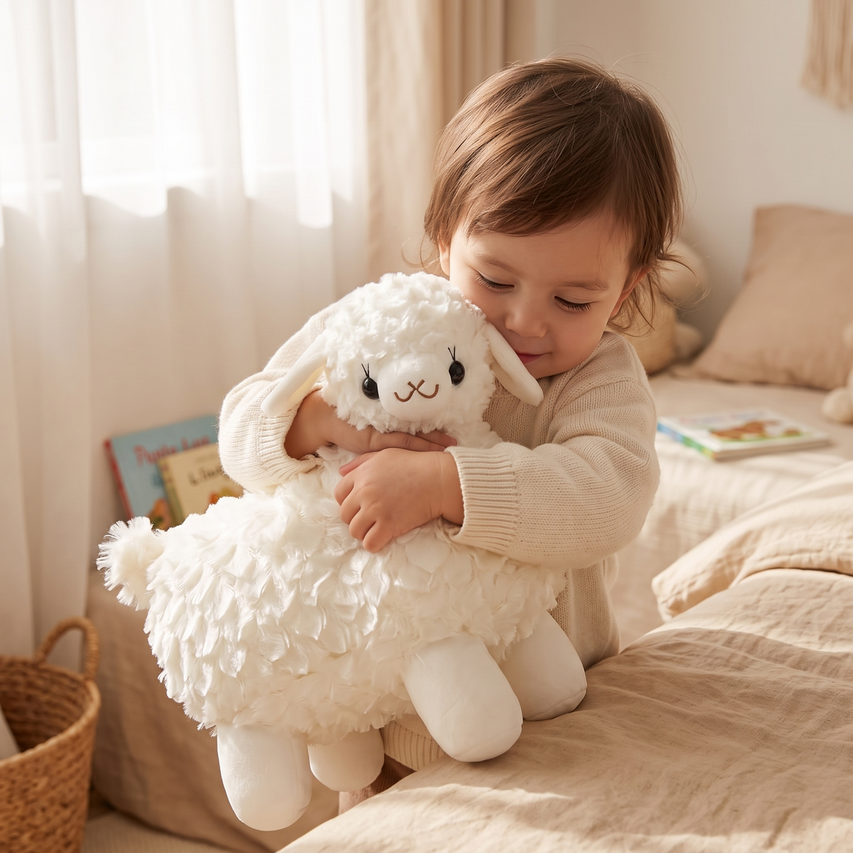 Peluche Lama Bébé Blanc Doudou 20cm