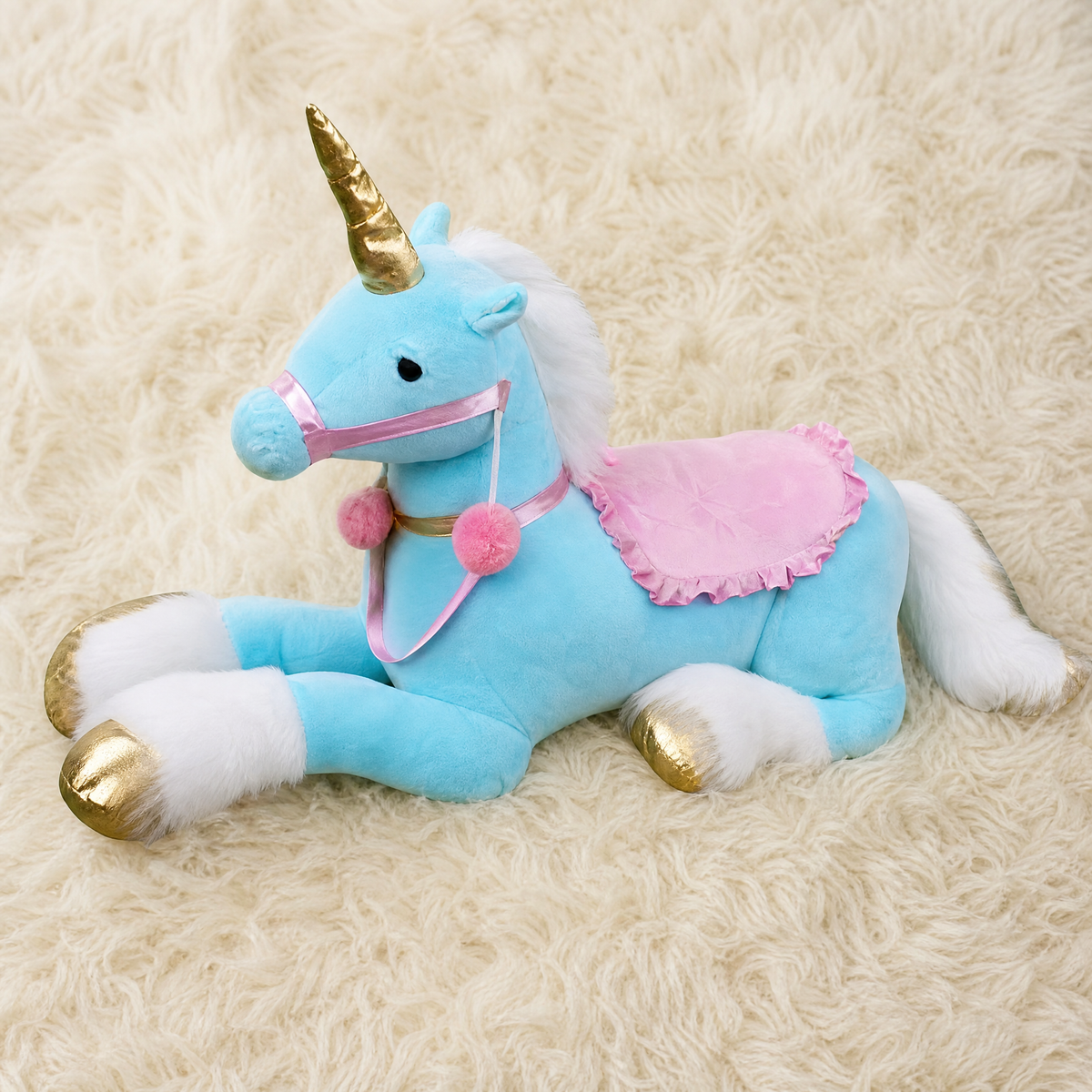 Riesiges Einhorn-Plüschtier Blau 100 cm