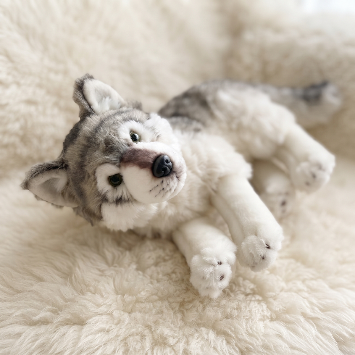 Peluche Loup Assis Réaliste 27cm
