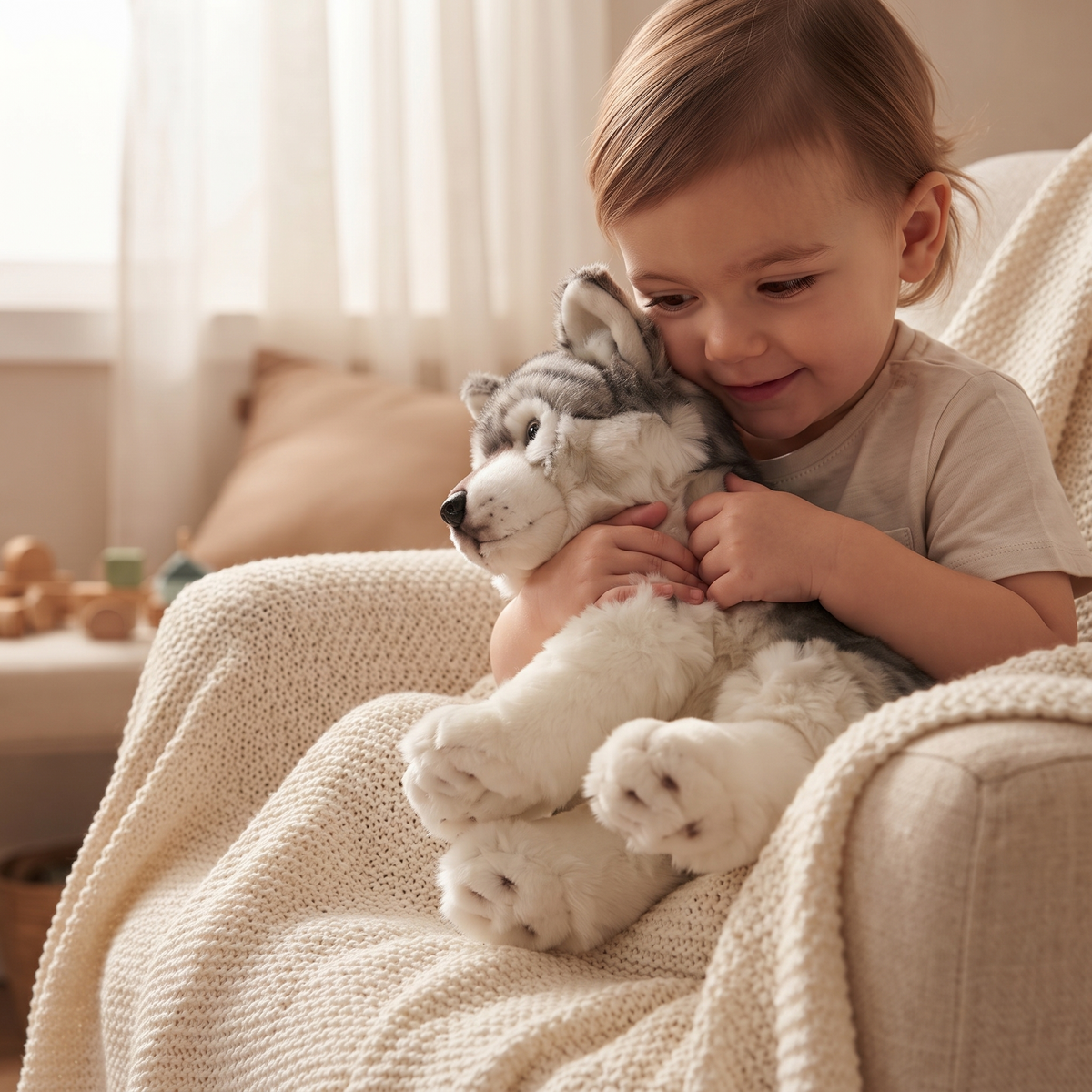 Peluche Loup Assis Réaliste 27cm