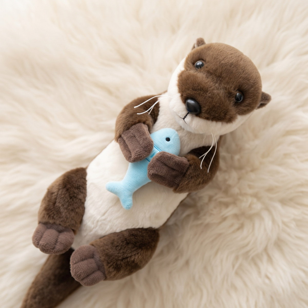 Plüschtier Liegender Otter mit Fisch
