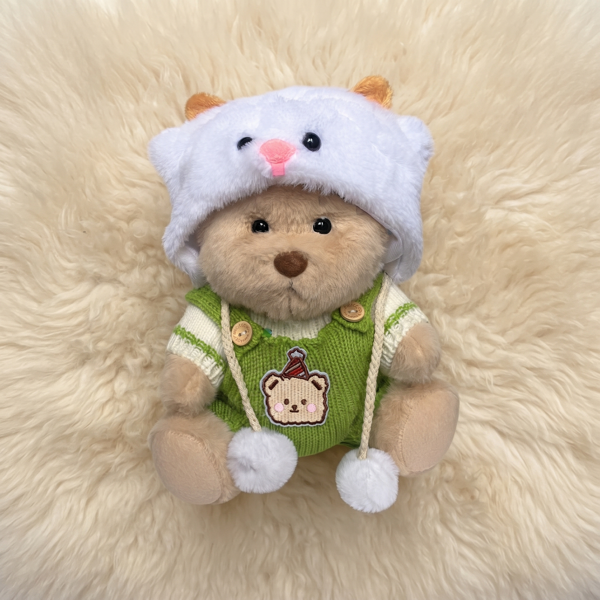 Peluche Ours Déguisé Articulé Nino avec Combinaison Verte