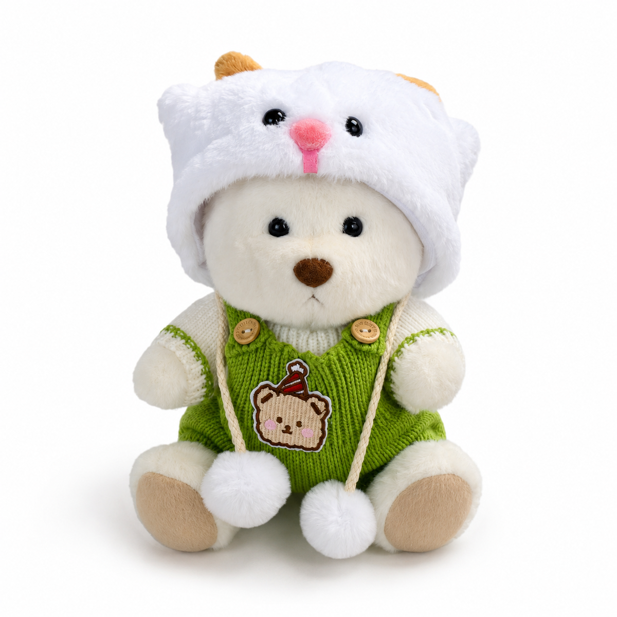 Peluche Ours Déguisé Articulé Nino avec Combinaison Verte