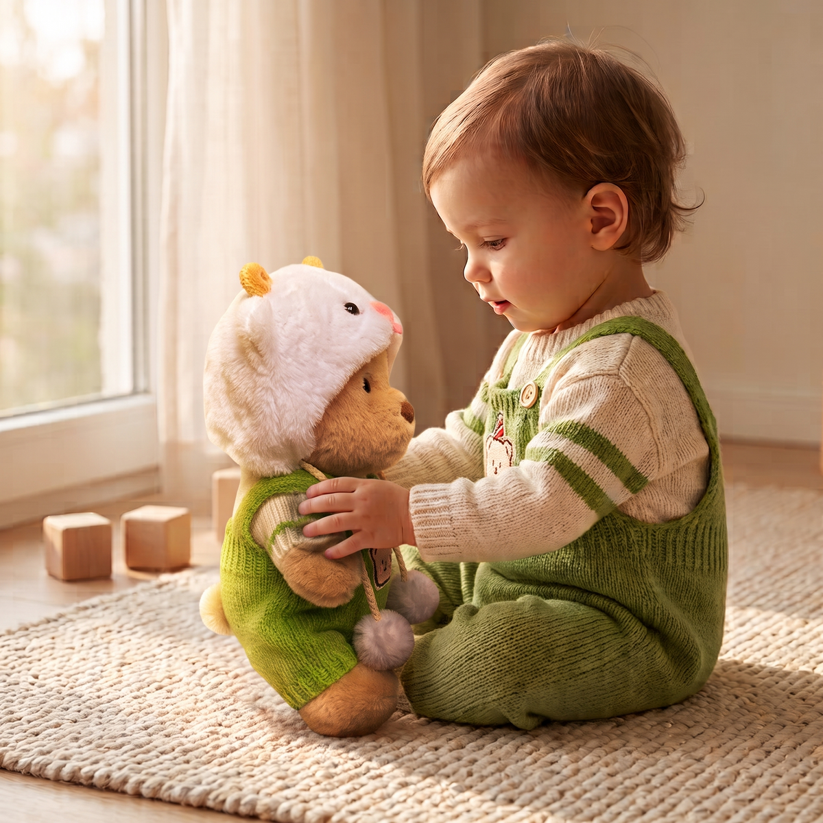 Peluche Ours Déguisé Articulé Nino avec Combinaison Verte