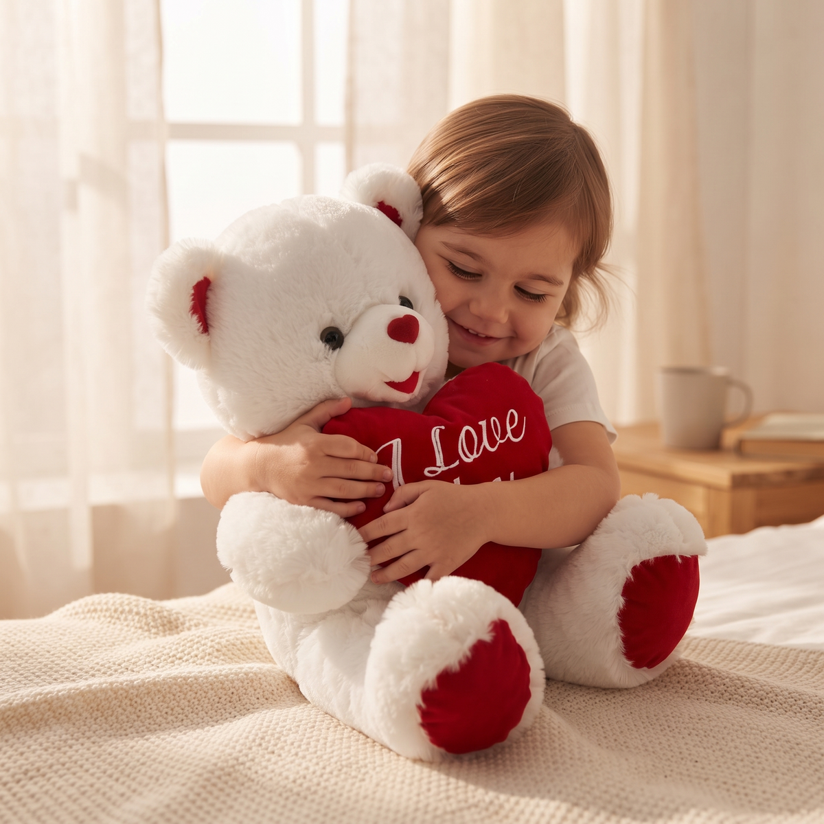 Peluche Ourson Cœur I Love You Blanc et Rouge