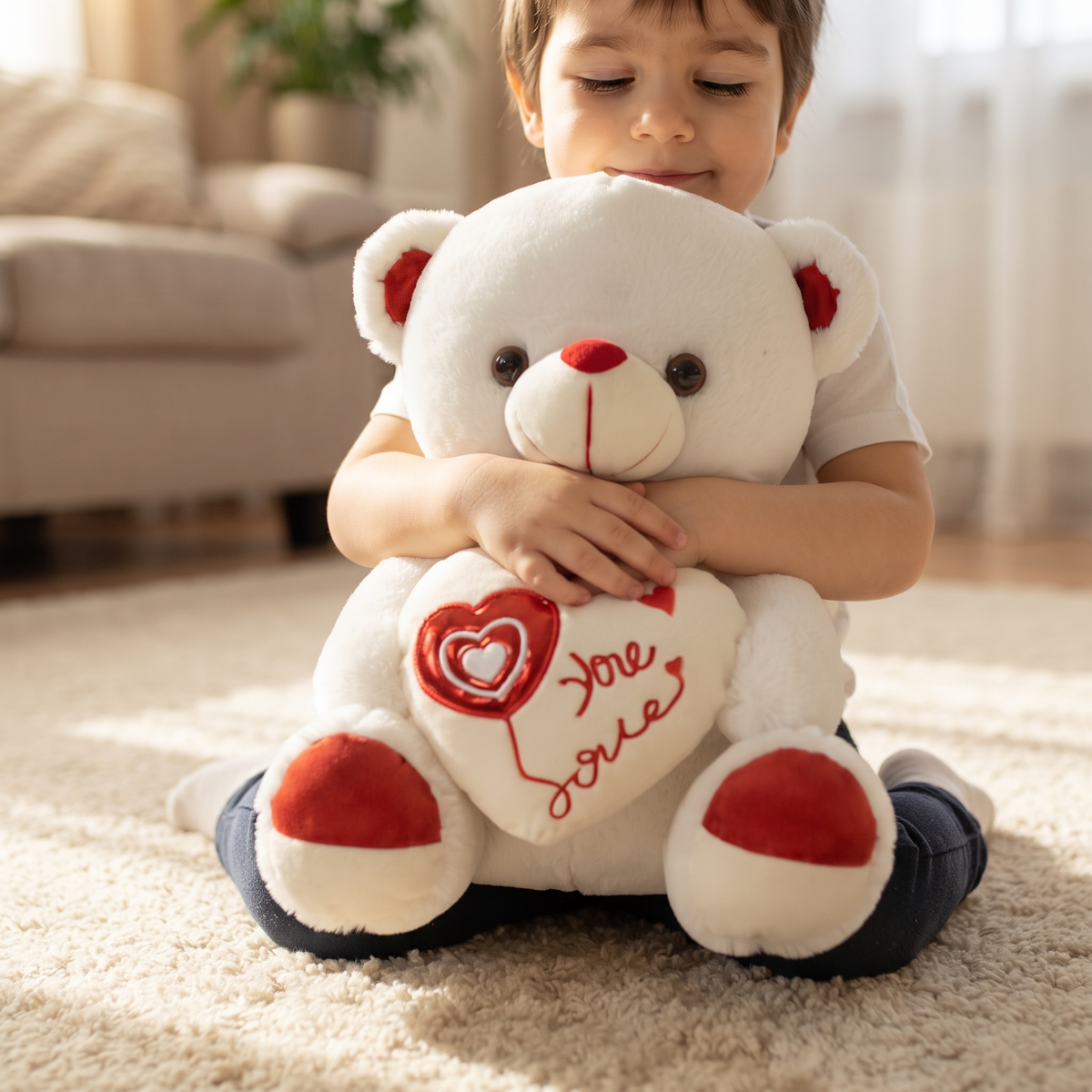 Peluche Ourson Saint Valentin Blanc avec Cœur Love