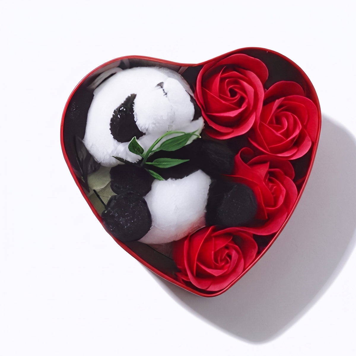 Geschenkset Panda-Plüschtier Herz & Rosen Valentinstag