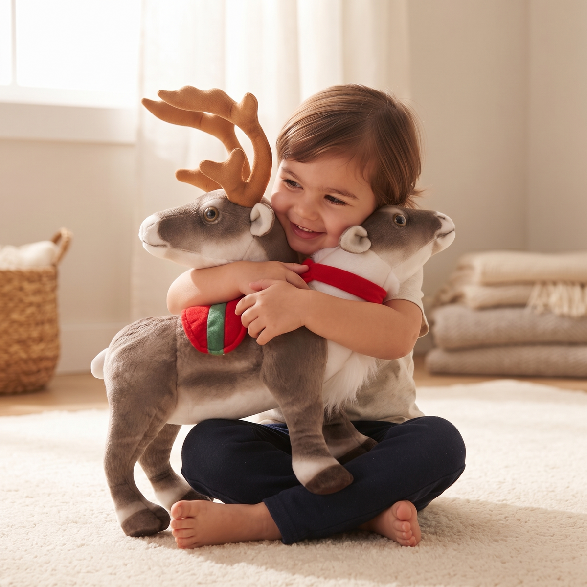 Plüschtier Weihnachtsrentier mit festlichem Schal