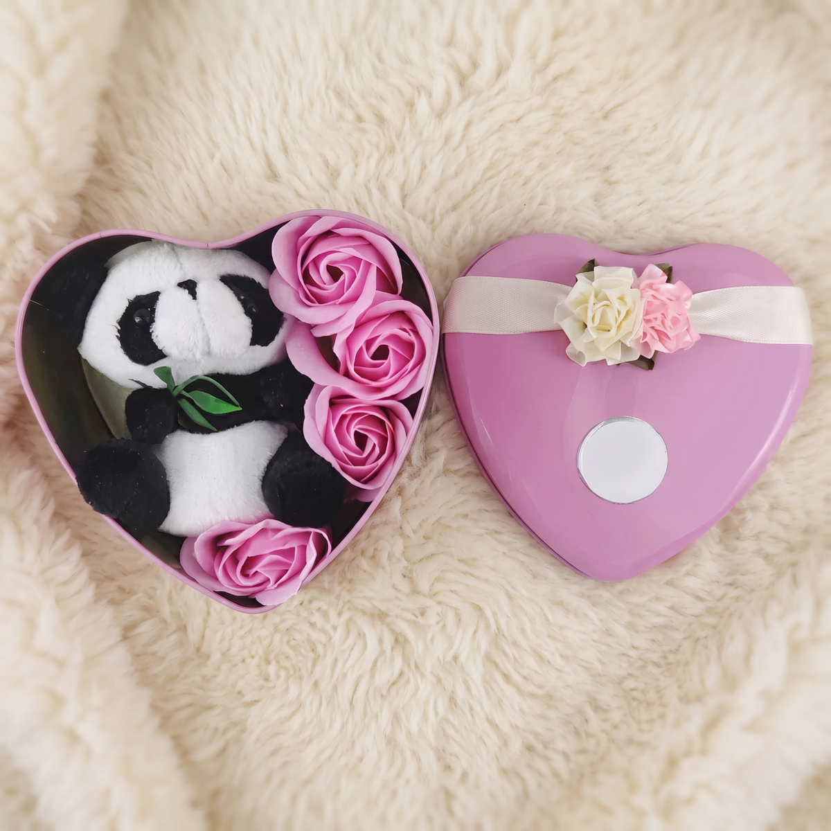 Peluche Saint Valentin Panda Coffret Cœur Rose