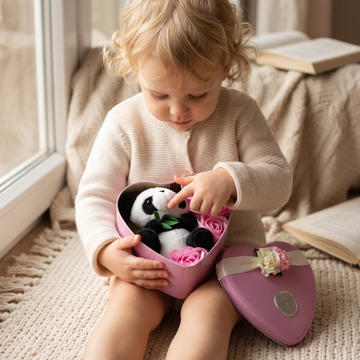 Peluche Saint Valentin Panda Coffret Cœur Rose