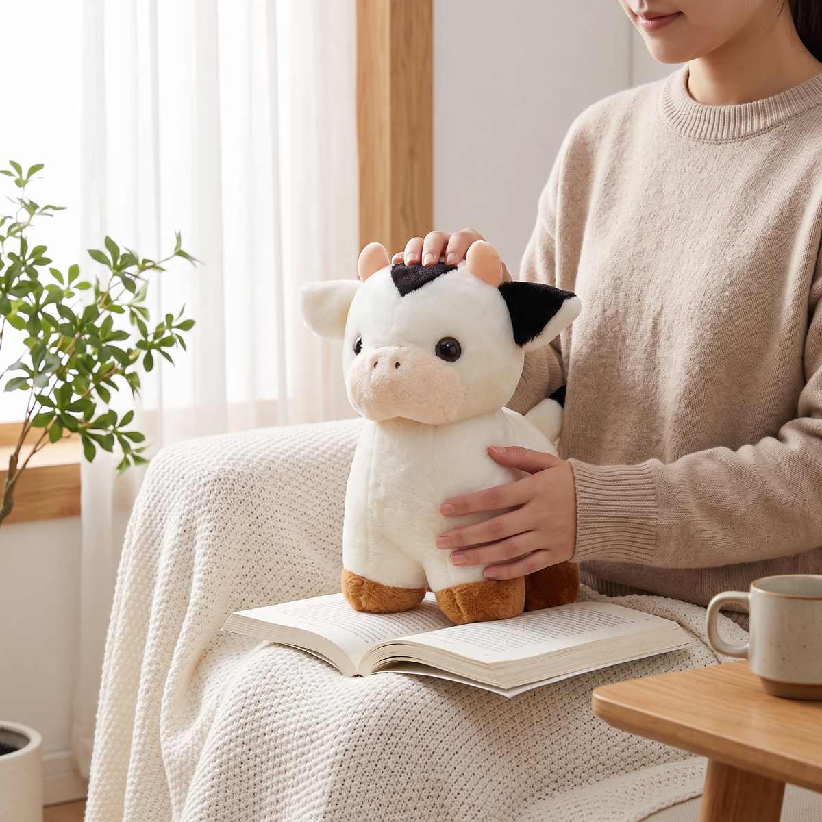 Peluche Vache Bébé Blanc et Noir