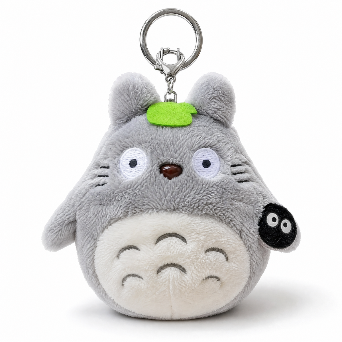 Porte Clés Totoro Gris avec Feuille Verte