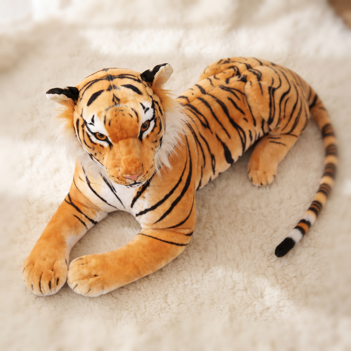Peluche Tigre Géante Réaliste Allongée