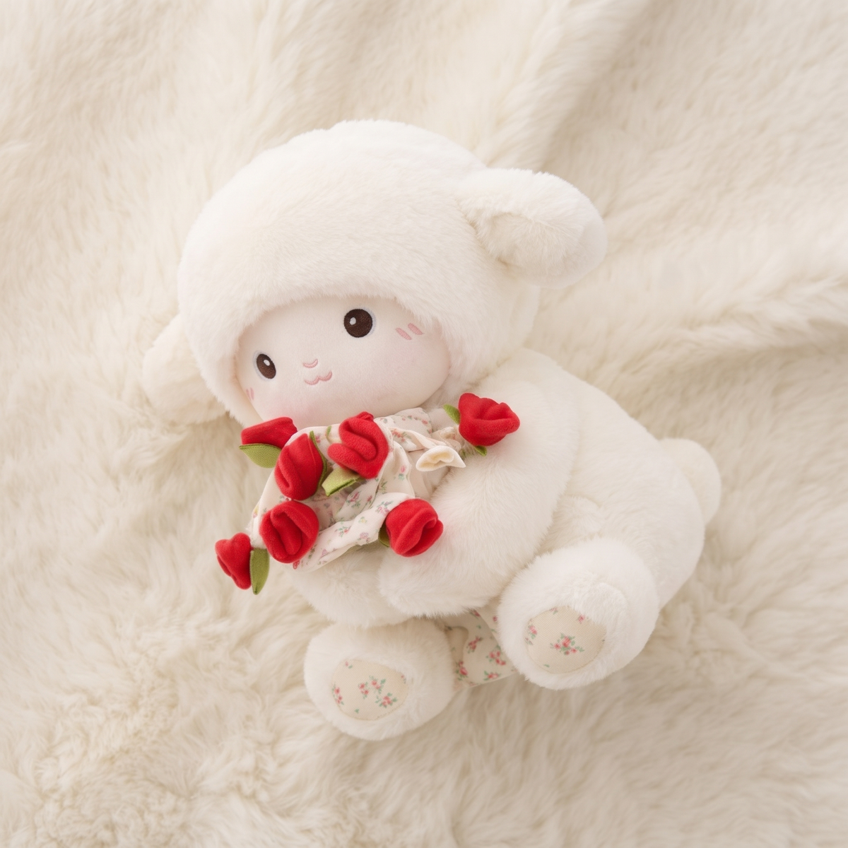 Plüschtier Schaf zum Valentinstag mit Rosenstrauß