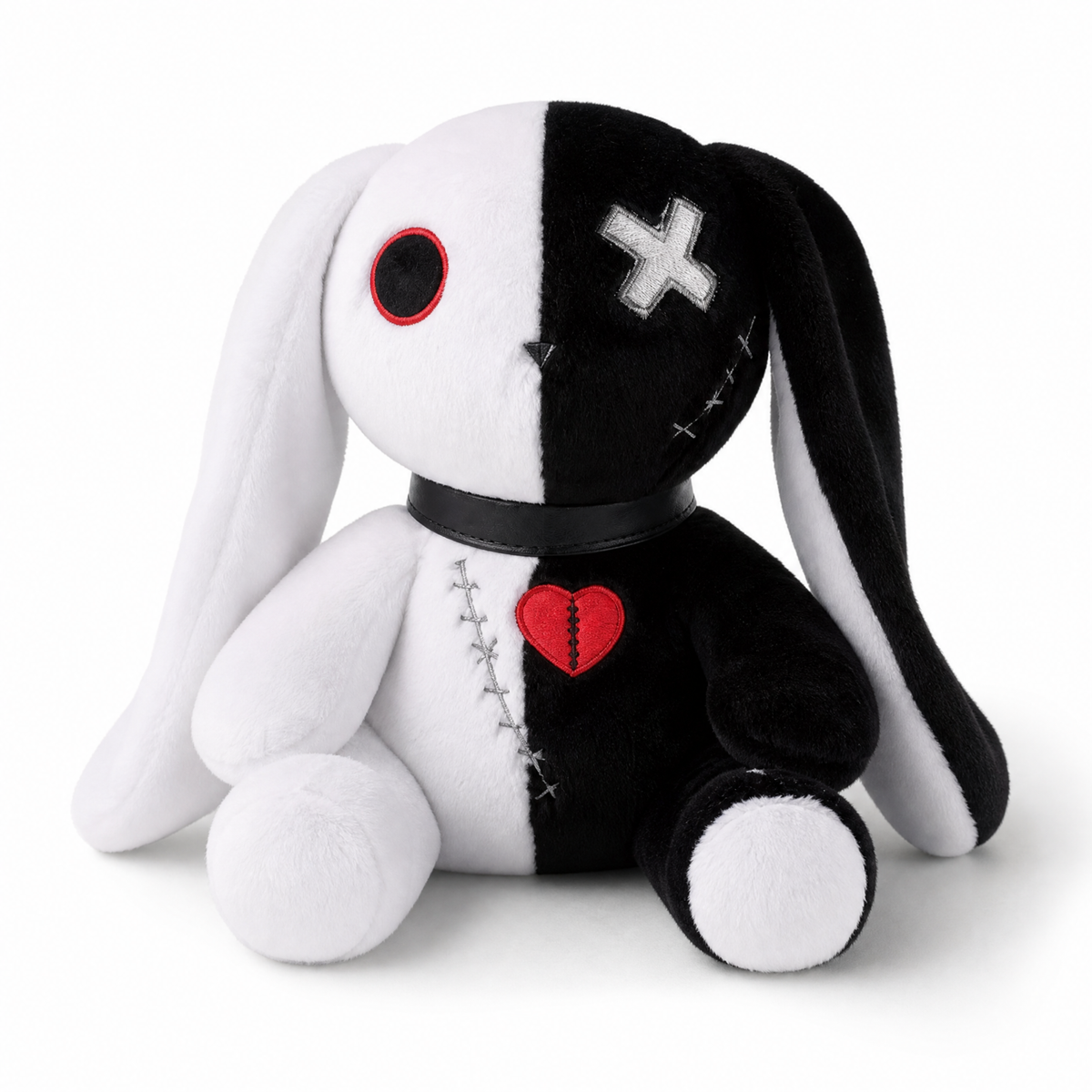 Plüschtier Gothic-Hase Schwarz-Weiß mit Herz