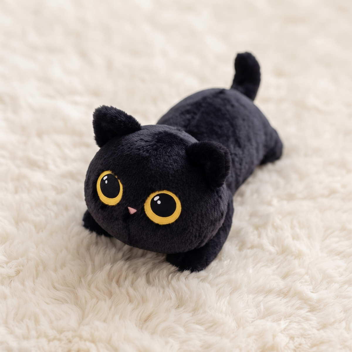 Plüschtier Schwarze Katze Kawaii mit goldenen Augen
