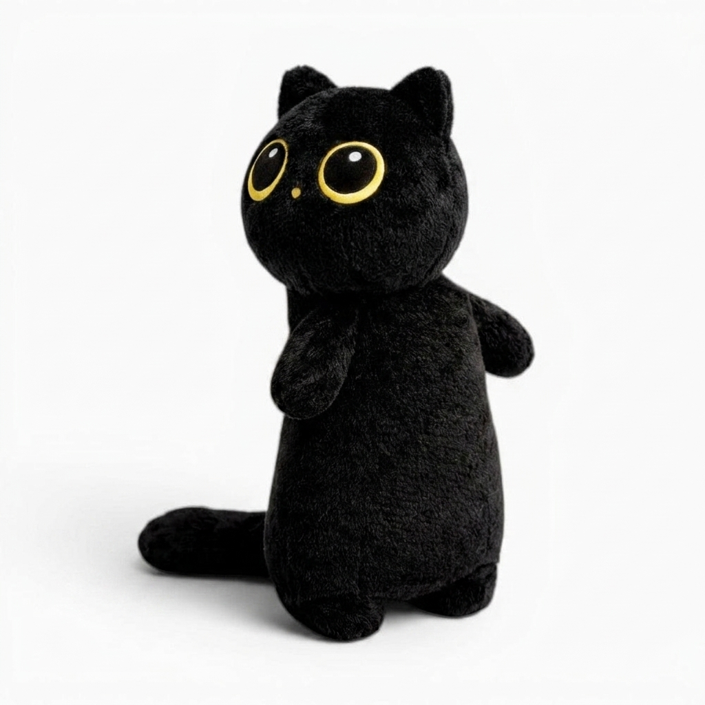 Peluche Chat Noir Kawaii aux Grands Yeux