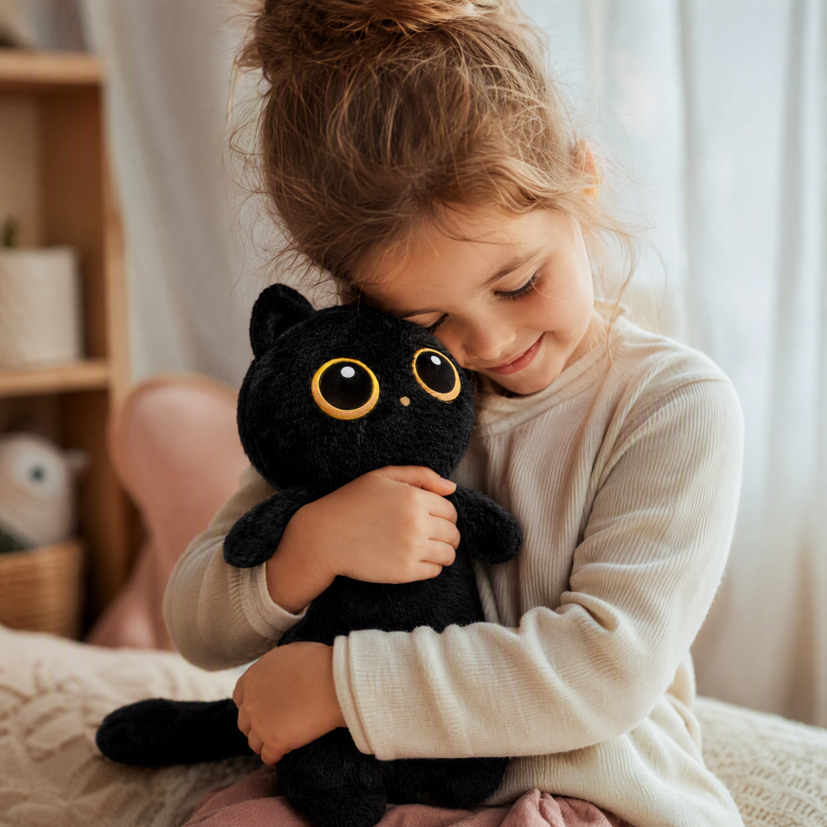 Peluche Chat Noir Kawaii aux Grands Yeux