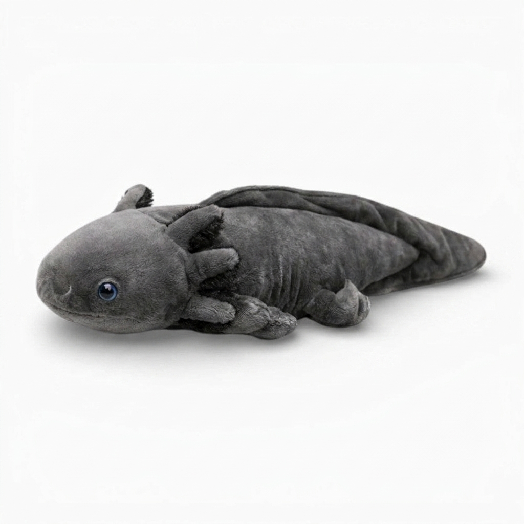 Peluche Axolotl Réaliste Noire aux Yeux Bleus