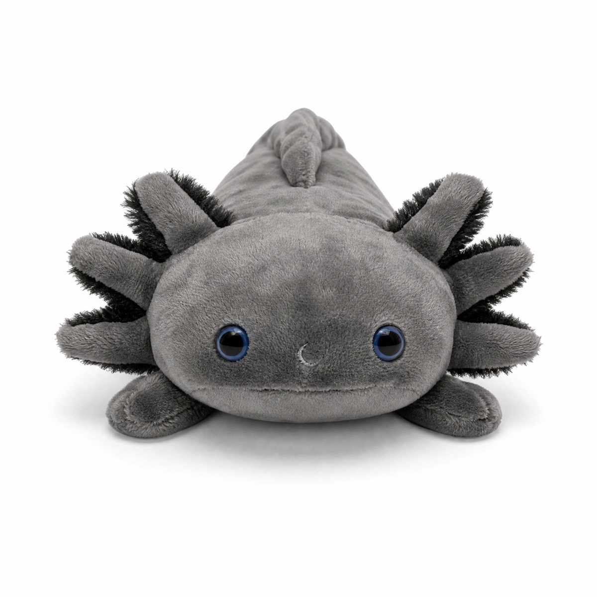 Realistisches Axolotl-Plüschtier Schwarz mit blauen Augen