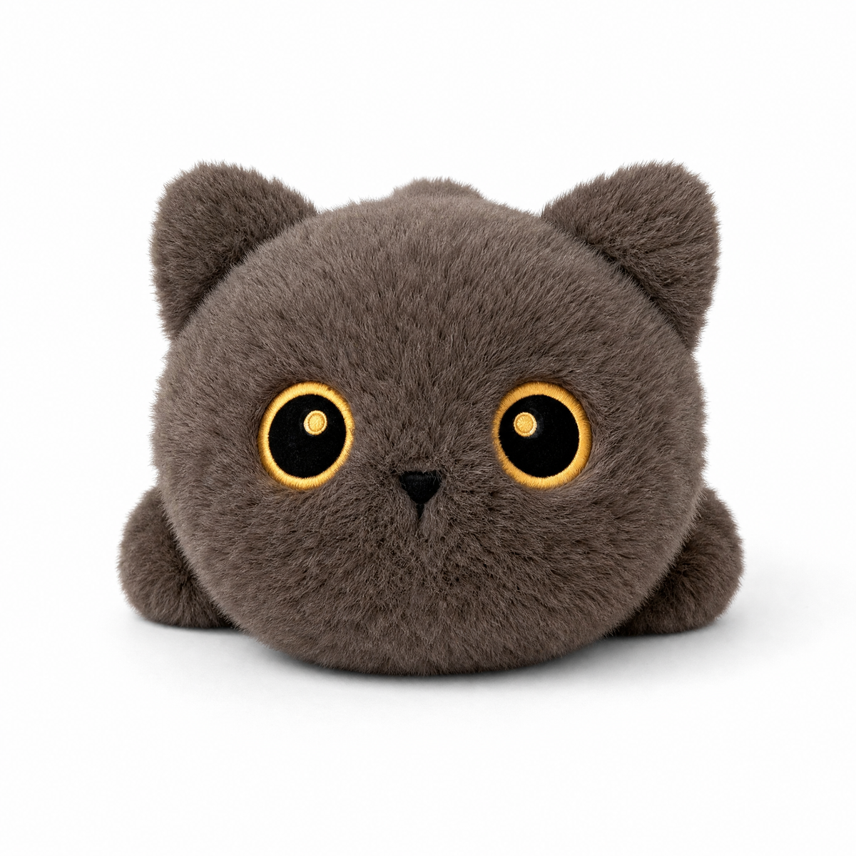 Peluche Chat Noir Couché aux Grands Yeux