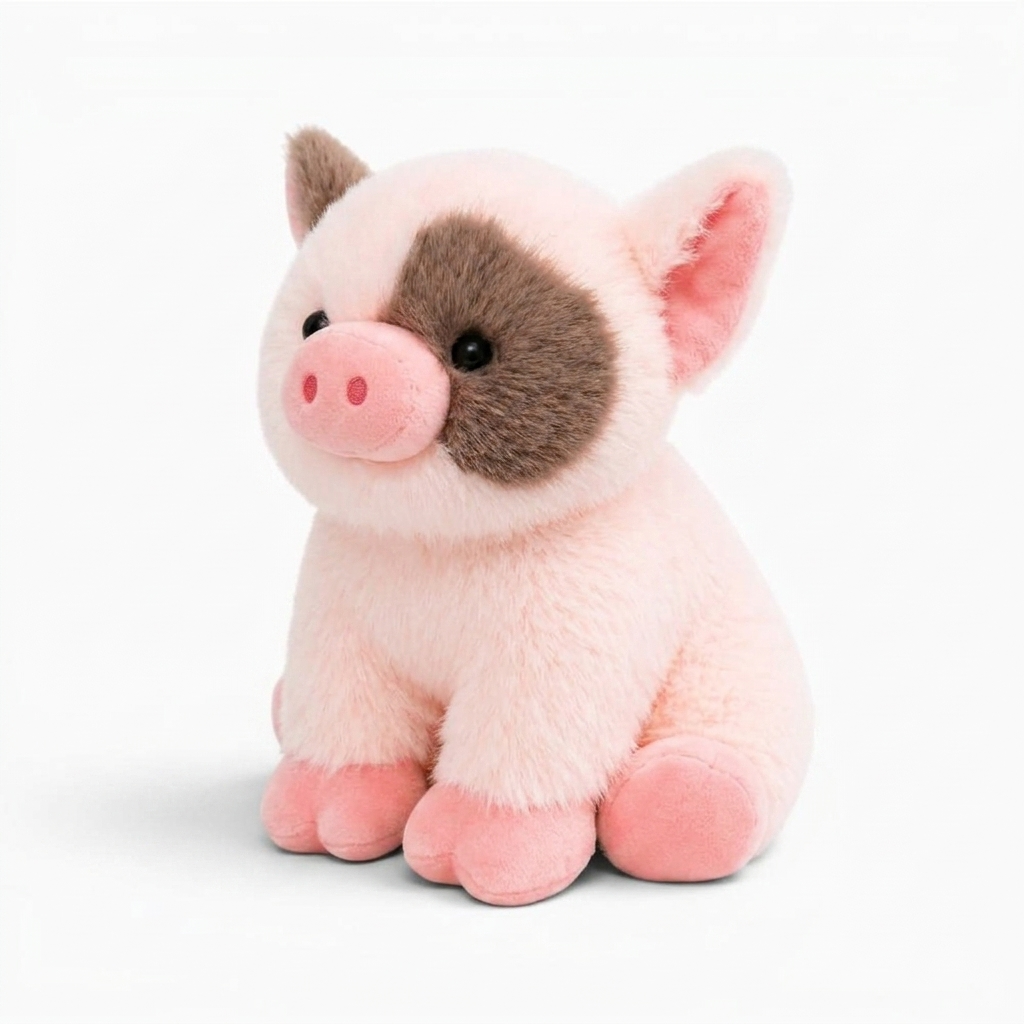 Peluche Cochon Rose avec Tache Marron